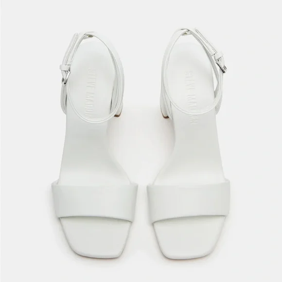 Steve Madden White Leather Messa Block Heel Ankle Strap Sandals - Picture 10 of 11